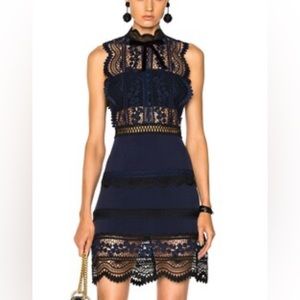 Self Portrait Bellis lace sleeveless dress navy and black